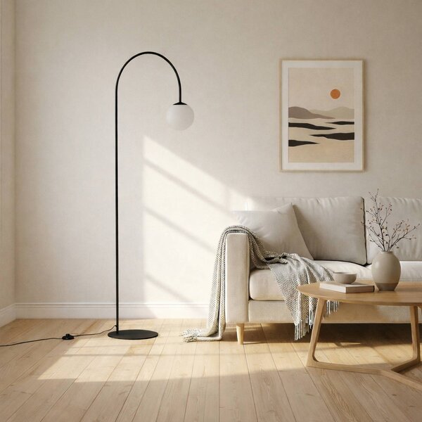 Lampa łukowa - lampa stojąca Nova Domiluce, czarny, salon / jadalnia, metal, nowoczesny