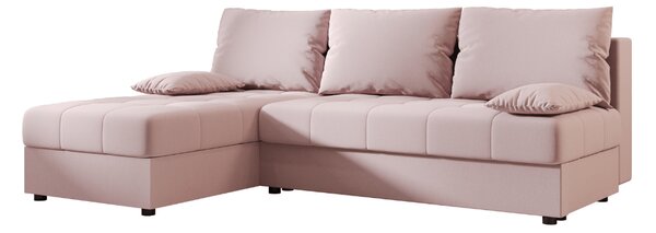 Rozkładana narożna sofa VENORIA SLIM 200x143 cm, pudroworóżowa, uniwersalna + 2 poduszki GRATIS