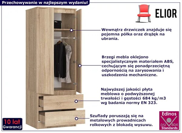 Szafa z 2 szufladami i drążkiem dąb sonoma W9-P03