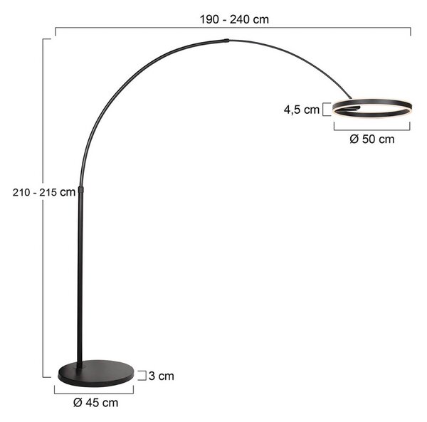 Steinhauer Lampa łukowa - lampa stojąca Ringlux, możliwość ściemniania, czarny, salon / jadalnia, metal, nowoczesny