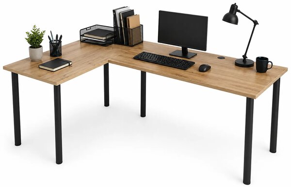 Duże narożne biurko loft regulowane 120x180x60 dąb craft złoty R2-C37
