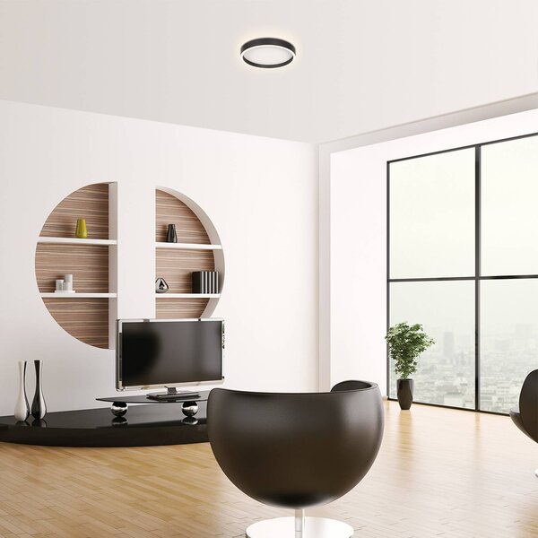 Steinhauer Lampa sufitowa LED Ringlux, możliwość ściemniania, czarny, salon / jadalnia, metal, nowoczesny