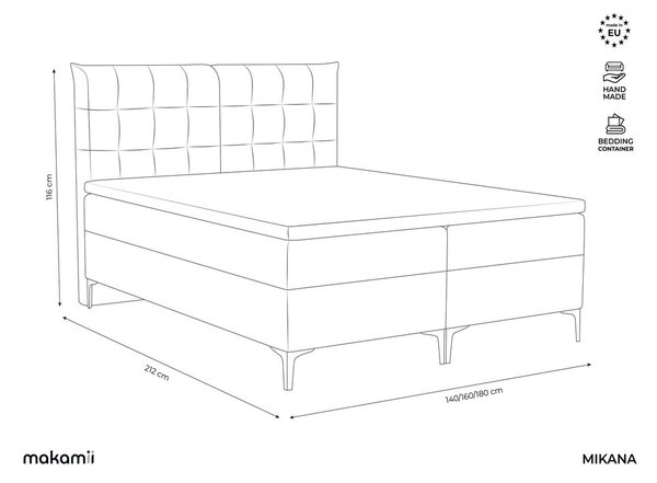 Jasnoszare łóżko kontynentalne ze schowkiem 140x200 cm Mikana – Makamii