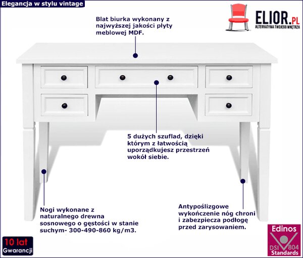 Białe minimalistyczne biurko z szufladami A2-B44