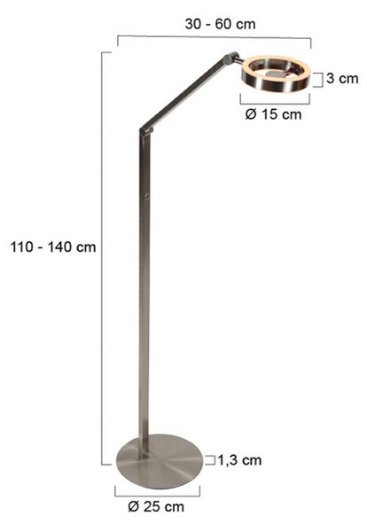 Steinhauer Lampa stojąca LED Ringlux, możliwość ściemniania, aluminiowy / szary / cynkowy, salon / jadalnia, metal, nowoczesny