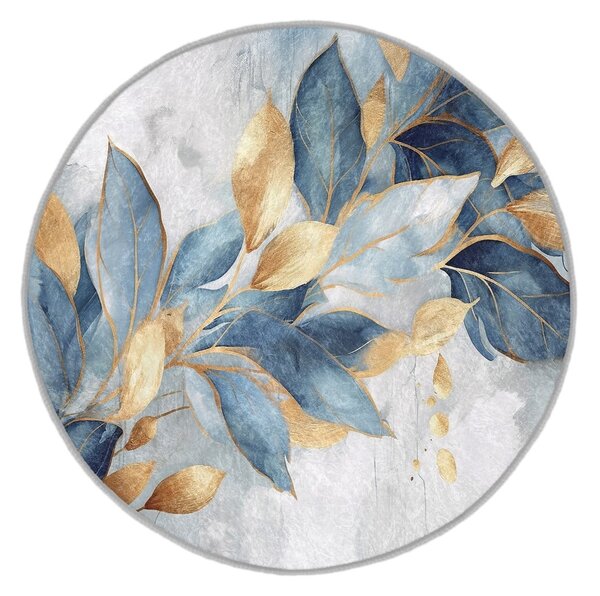 Okrągły dywan w niebiesko-złotym kolorze odpowiedni do prania ø 80 cm Golden Leaves – Mila Home