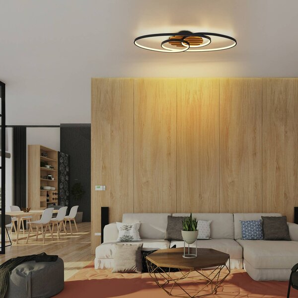 Globo Lampa sufitowa LED Tisha I, jasne drewno, salon / jadalnia, drewno, nowoczesny