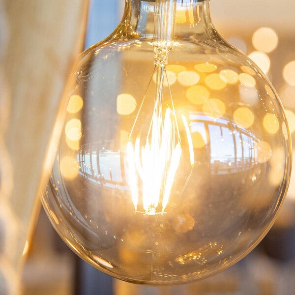 Globo Lampa stojąca Nerida, jasne drewno, salon / jadalnia, drewno, dworkowy / rustykalny