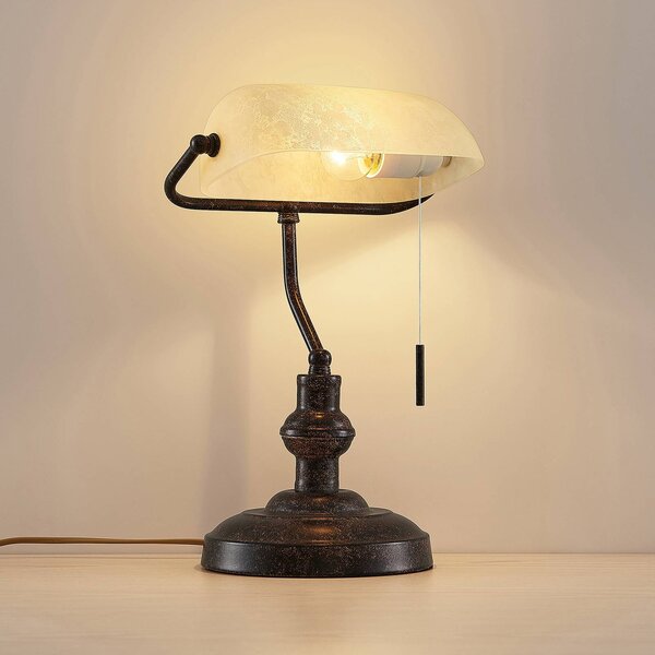 Lampa stołowa Profina Lindby, brązowy / rdzawy, biuro, metal, antyczny