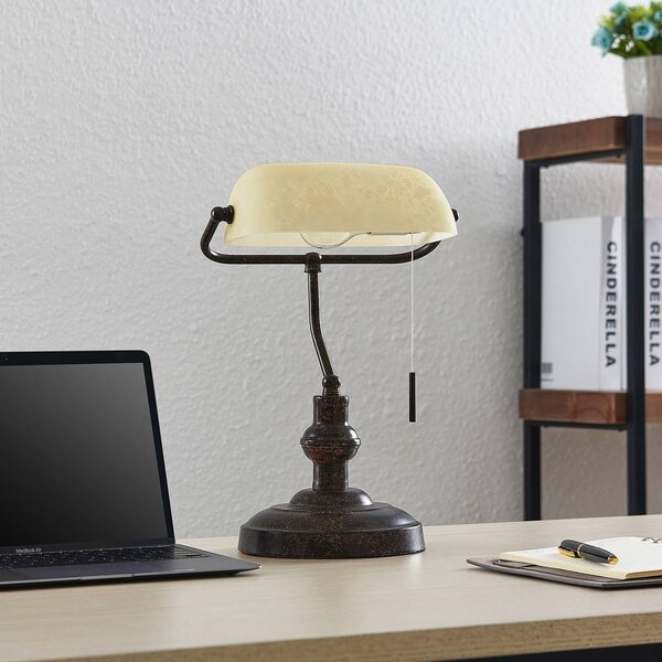 Lampa stołowa Profina Lindby, brązowy / rdzawy, biuro, metal, antyczny