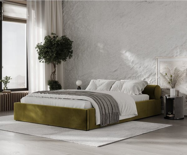 Ciemnozielone tapicerowane łóżko dwuosobowe ze schowkiem i stelażem 180x200 cm Solvo – Maison de Rêve
