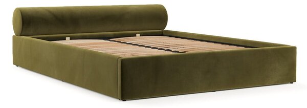 Ciemnozielone tapicerowane łóżko dwuosobowe ze schowkiem i stelażem 180x200 cm Solvo – Maison de Rêve
