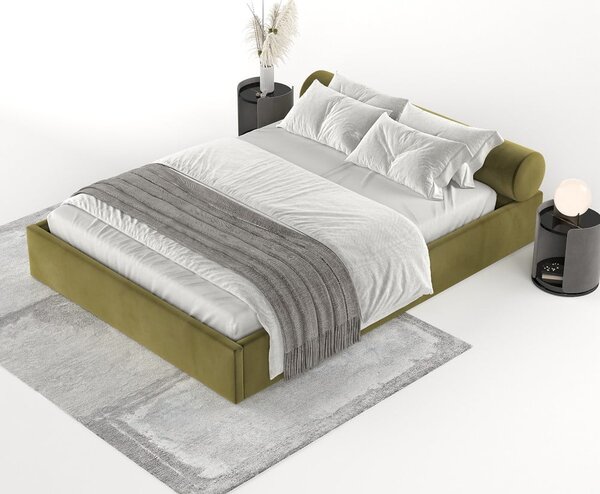 Ciemnozielone tapicerowane łóżko dwuosobowe ze schowkiem i stelażem 180x200 cm Solvo – Maison de Rêve