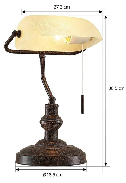 Lampa stołowa Profina Lindby, brązowy / rdzawy, biuro, metal, antyczny