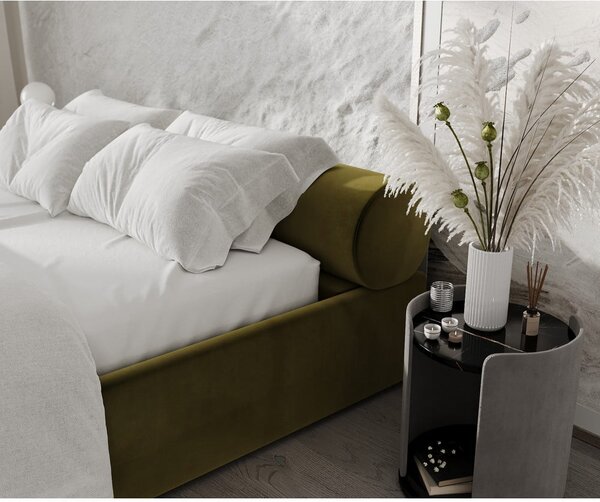 Ciemnozielone tapicerowane łóżko dwuosobowe ze schowkiem i stelażem 180x200 cm Solvo – Maison de Rêve
