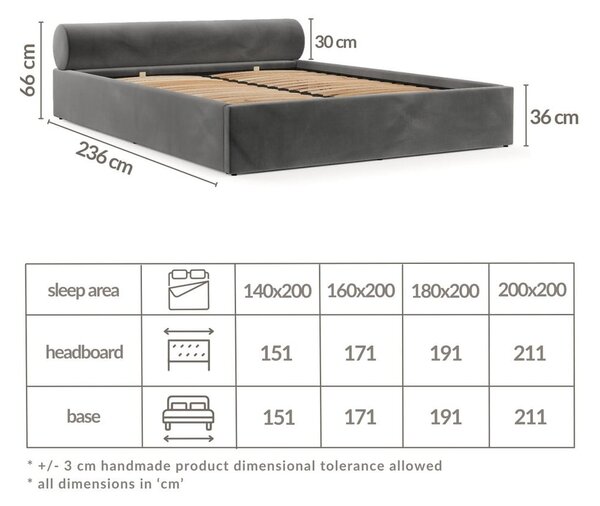 Ciemnoszare tapicerowane łóżko dwuosobowe ze schowkiem i stelażem 160x200 cm Solvo – Maison de Rêve