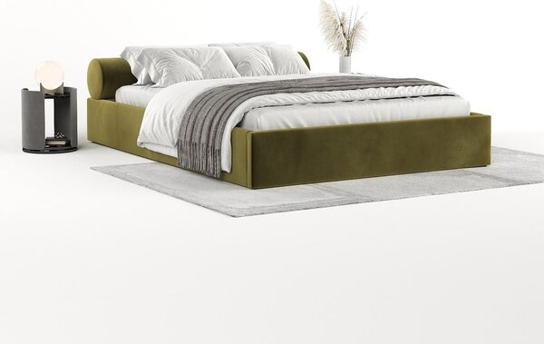 Ciemnozielone tapicerowane łóżko dwuosobowe ze schowkiem i stelażem 180x200 cm Solvo – Maison de Rêve