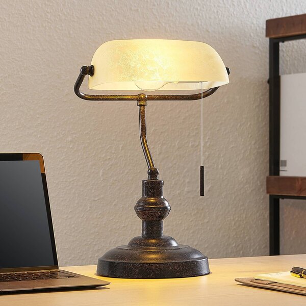Lampa stołowa Profina Lindby, brązowy / rdzawy, biuro, metal, antyczny
