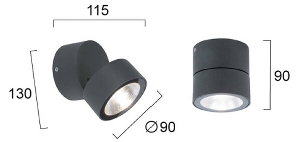 Viokef Zewnętrzny reflektor sufitowy LED Andria, ciemnoszary, Ø 9 cm, metal Andria, czarny, aluminium