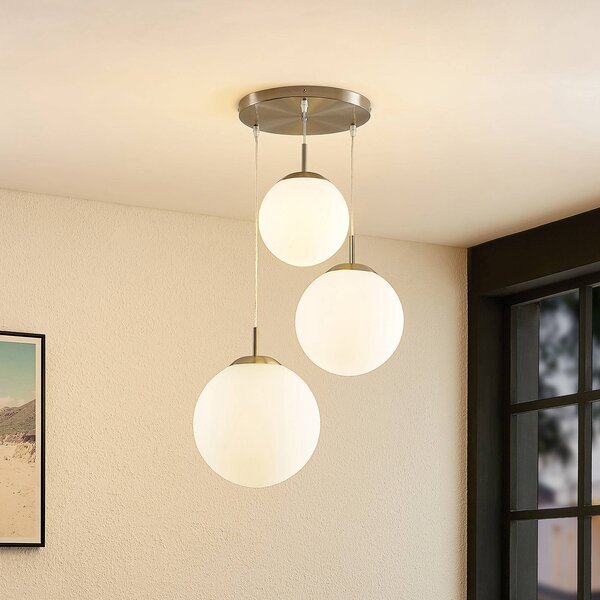 Lampa wisząca szklana Heleska Lindby, możliwość ściemniania, biały / opal, salon / jadalnia, metal, nowoczesny