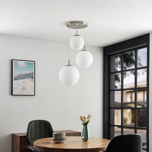 Lampa wisząca szklana Heleska Lindby, możliwość ściemniania, biały / opal, salon / jadalnia, metal, nowoczesny