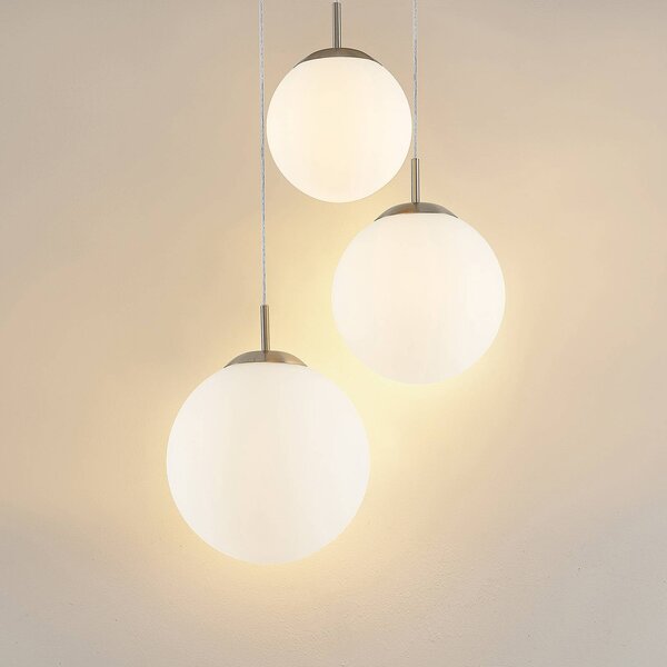 Lampa wisząca szklana Heleska Lindby, możliwość ściemniania, biały / opal, salon / jadalnia, metal, nowoczesny