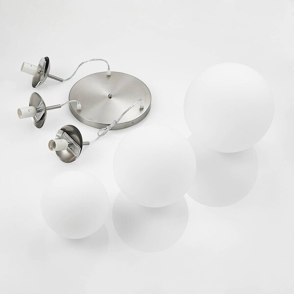 Lampa wisząca szklana Heleska Lindby, możliwość ściemniania, biały / opal, salon / jadalnia, metal, nowoczesny