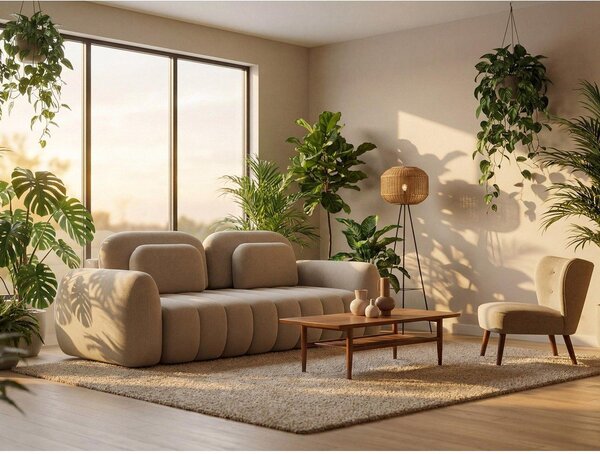 Rozkładana sofa z materiału bouclé ze schowkiem w kolorze terakoty 266 cm Pele – Makamii