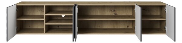 Szafka RTV Asha 200 cm wisząca z ryflowanym frontem - artisan / rivier stone mat