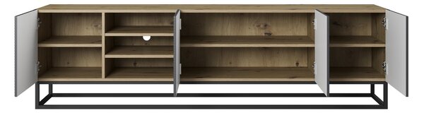 Szafka RTV Asha 200 cm z ryflowanym frontem i stelażem - artisan / rivier stone mat