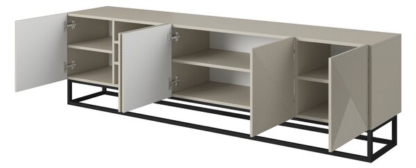 Szafka RTV Asha 200 cm z ryflowanym frontem i metalowym stelażem - kaszmir