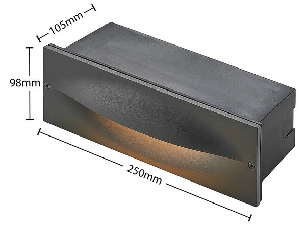 Lucande oprawa wpuszczana ścienna LED Zandro, 25 cm, antracyt, IP65 Zandro, czarny, aluminium, nowoczesny