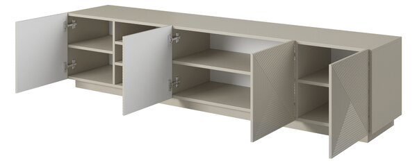Szafka RTV Asha 200 cm ryflowanym frontem i wnęką - kaszmir