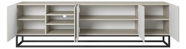 Szafka RTV Asha 200 cm z ryflowanym frontem i metalowym stelażem - kaszmir