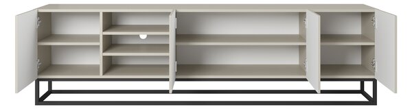 Szafka RTV Asha 200 cm ryflowana z wnęką i czarnym stelażem - kaszmir