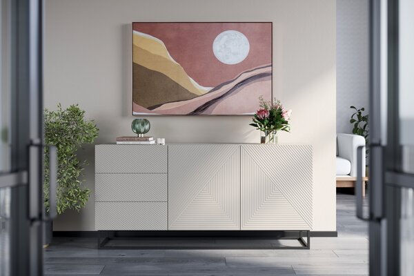 Komoda Asha 167 cm dwudrzwiowa z szufladami - kaszmir / czarny stelaż