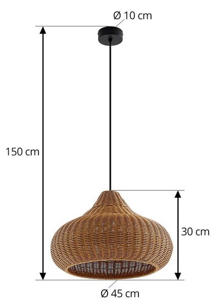 Lampa wisząca zewnętrzna Lucande Taniola, 1-punktowa, beżowa, rattan, IP44 Taniola Lucande, możliwość ściemniania, jasne drewno, drewno, dworkowy / rustykalny