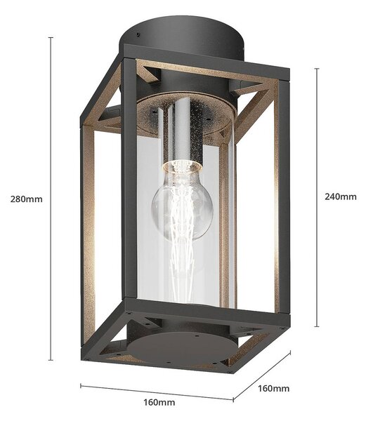 Zewnętrzna lampa sufitowa Lucande Ferda, 29 cm, antracyt, IP44 Ferda Lucande, możliwość ściemniania, czarny, aluminium, nowoczesny