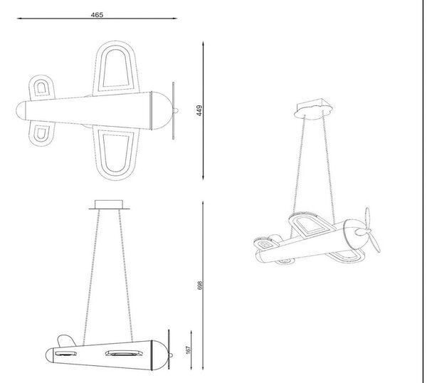 Lucide Lampa wisząca do pokoju dziecięcego Fokker, aluminiowy / szary / cynkowy, pokój dziecięcy, metal