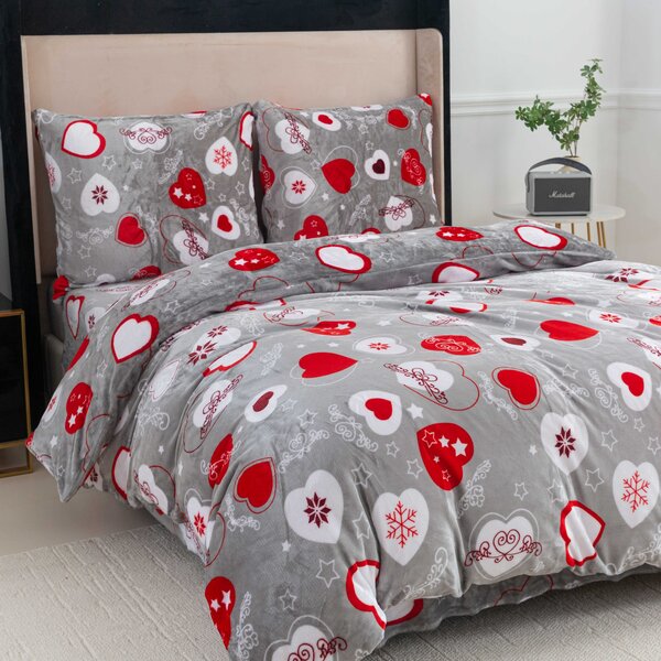 Pościel z mikropluszu CHRISTMAS HEART szara Rozmiar pościeli: 70 x 90 cm | 140 x 220 cm