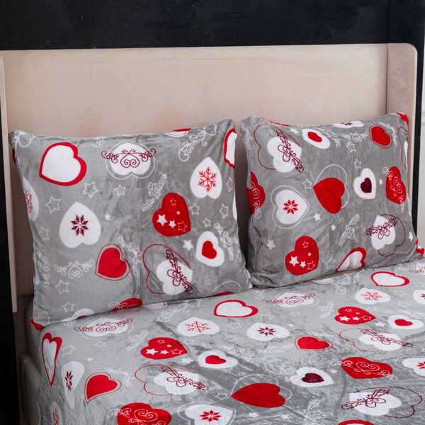 Pościel z mikropluszu CHRISTMAS HEART szara Rozmiar pościeli: 70 x 90 cm | 140 x 220 cm