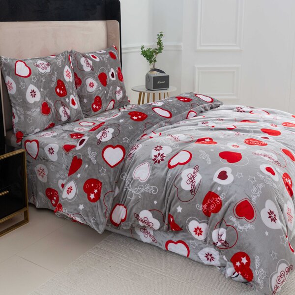 Pościel z mikropluszu CHRISTMAS HEART szara Rozmiar pościeli: 70 x 90 cm | 140 x 220 cm