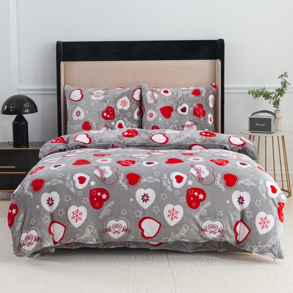 Pościel z mikropluszu CHRISTMAS HEART szara Rozmiar pościeli: 70 x 90 cm | 140 x 220 cm