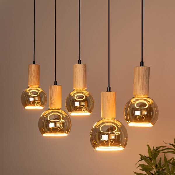 SEGULA Lampa wisząca Flow, możliwość ściemniania, jasne drewno, salon / jadalnia, drewno