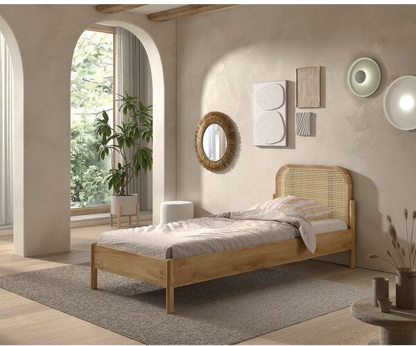 Łóżko jednoosobowe z litego drewna dębowego ze stelażem 90x200 cm w naturalnym kolorze Olive Rotan – Vipack