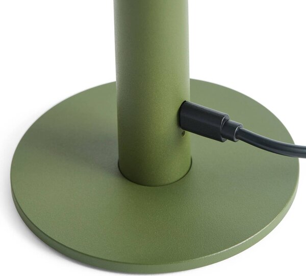 HAY Lampa stołowa LED z akumulatorem HOST PORTABLE, oliwkowa zieleń, 22 cm, IP44 możliwość ściemniania, zielony, salon / jadalnia, aluminium, nowoczesny