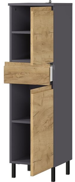 Ciemnoszara wysoka szafka łazienkowa w dekorze dębu 34x120 cm Salinas – Germania