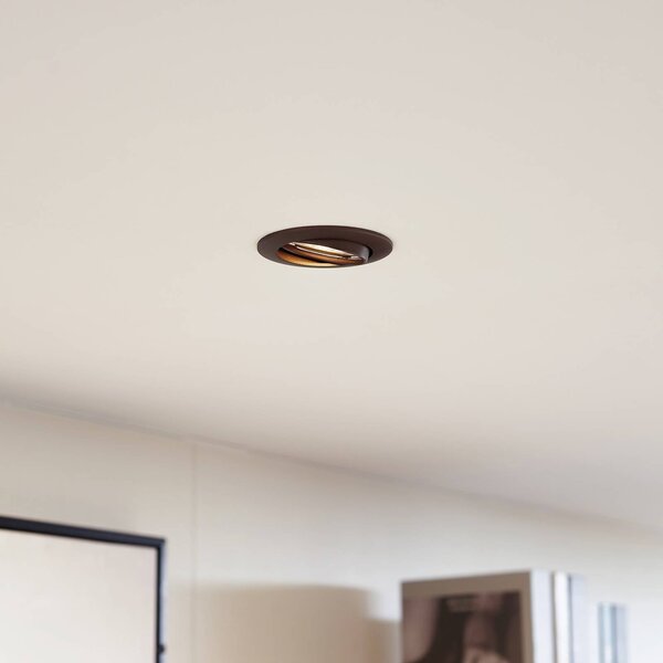 PRIOS Lampa sufitowa wpuszczana Fibur, brąz, cynk, Ø 8,2 cm, zestaw 3 szt. Fibur PRIOS, możliwość ściemniania, brązowy / mosiężny, salon / jadalnia, metal, nowoczesny