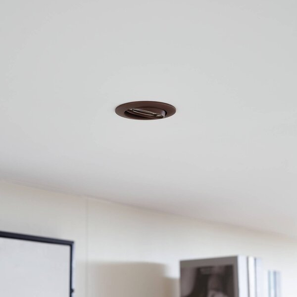 PRIOS Lampa sufitowa wpuszczana Fibur, brąz, cynk, Ø 8,2 cm, zestaw 3 szt. Fibur PRIOS, możliwość ściemniania, brązowy / mosiężny, salon / jadalnia, metal, nowoczesny
