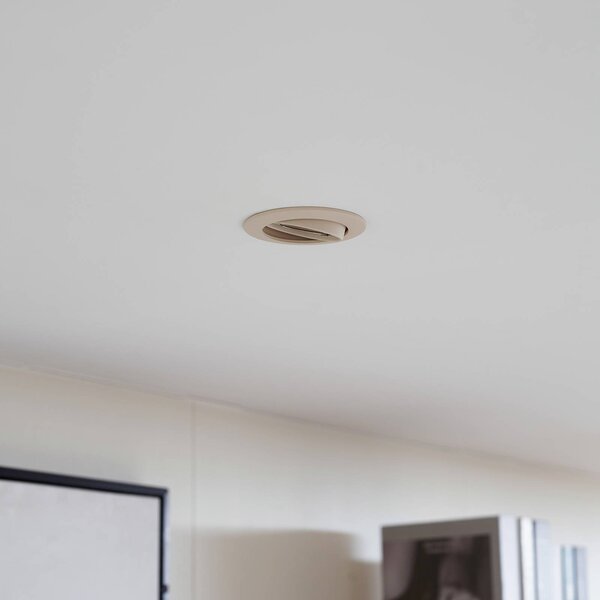 PRIOS Lampa sufitowa wpuszczana Fibur, beżowa, cynk, Ø 8,2 cm, zestaw 3 szt. Fibur PRIOS, możliwość ściemniania, kremowy / amber, salon / jadalnia, metal, nowoczesny